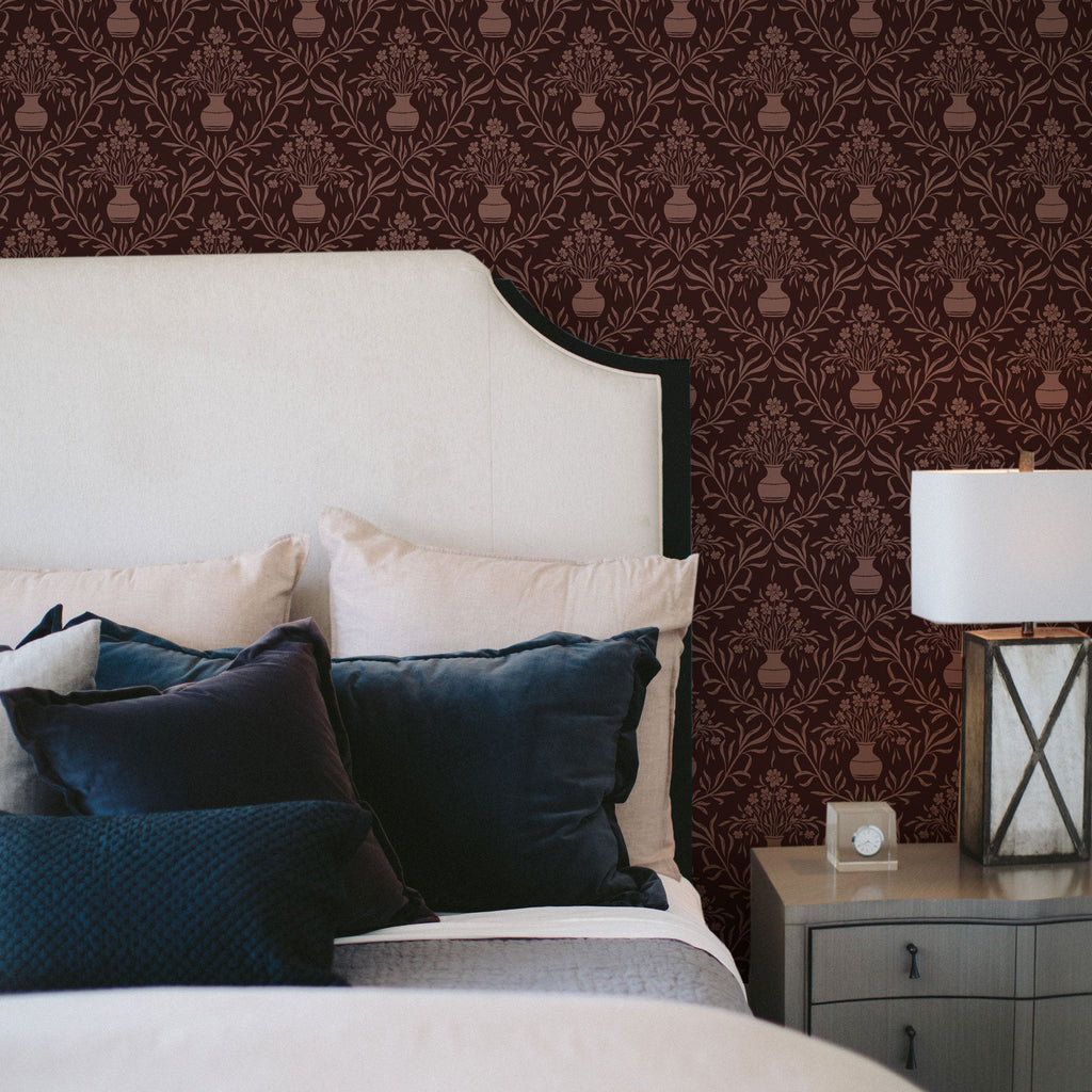 Adela Grey and White Floral Transitional Wallpaper