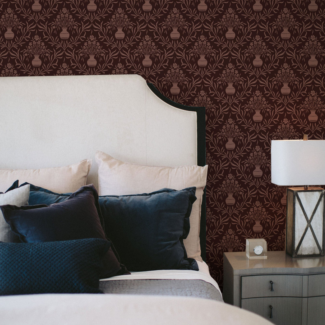 Adela Grey and White Floral Transitional Wallpaper