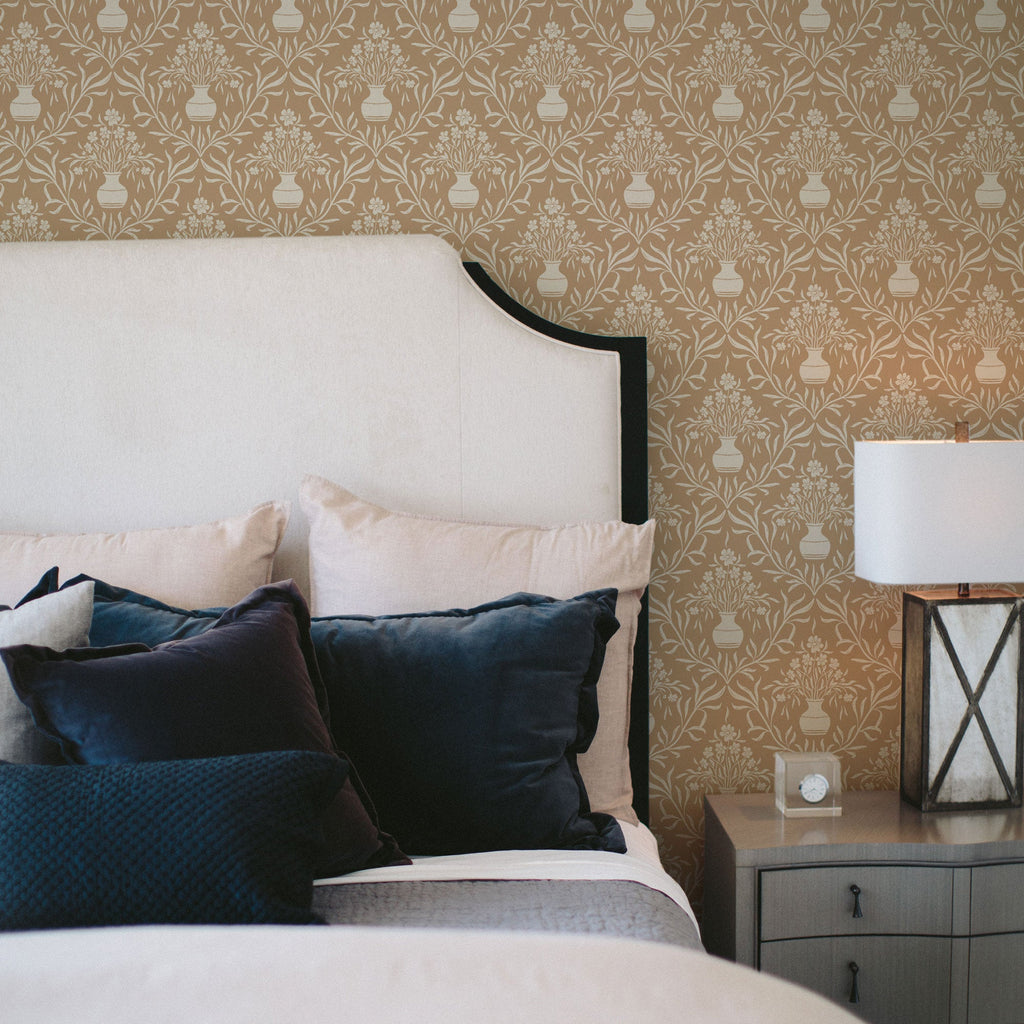 Adela Grey and White Floral Transitional Wallpaper
