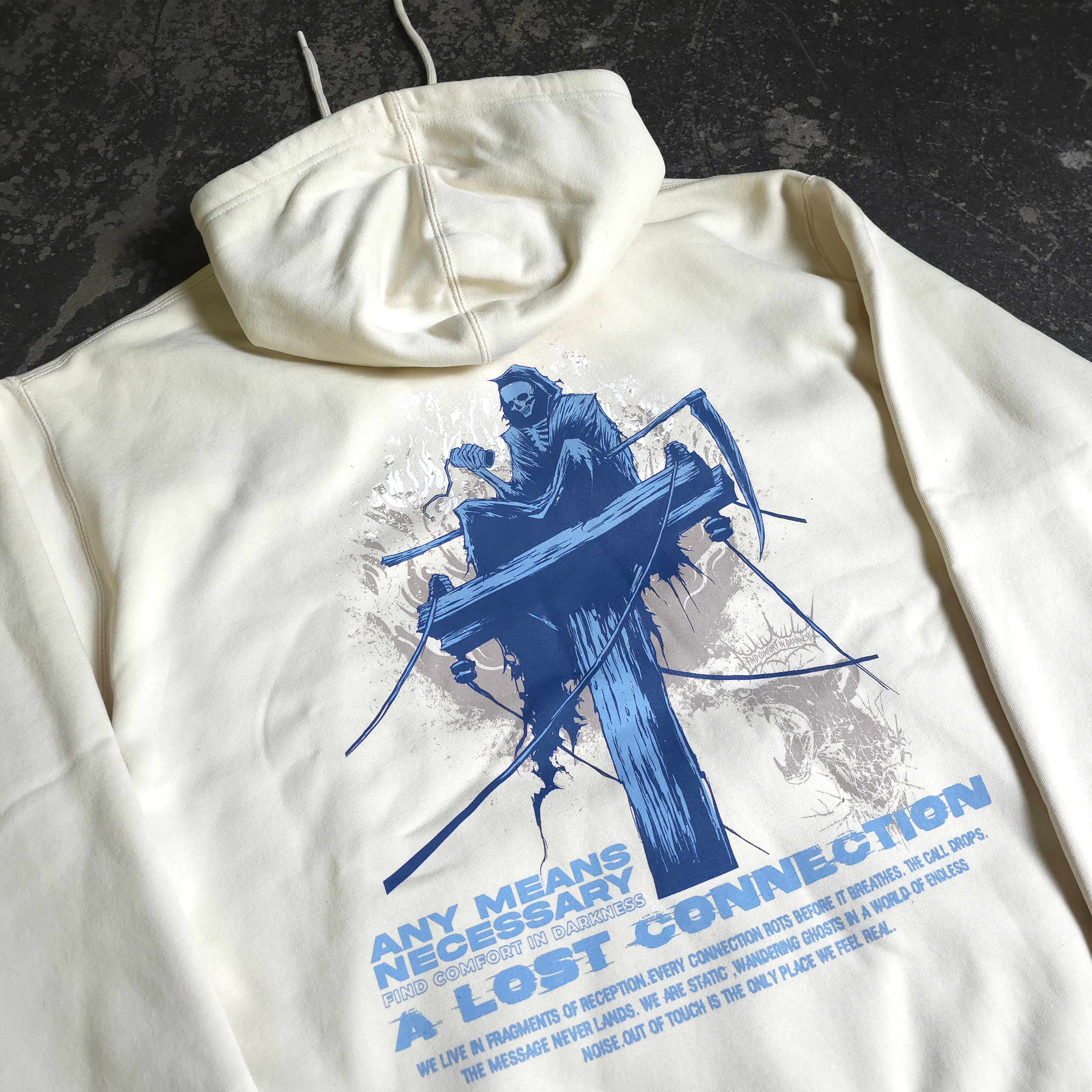 Lost Connection Heavyweight Fleece Pullover Hoodie Bone - Image 3