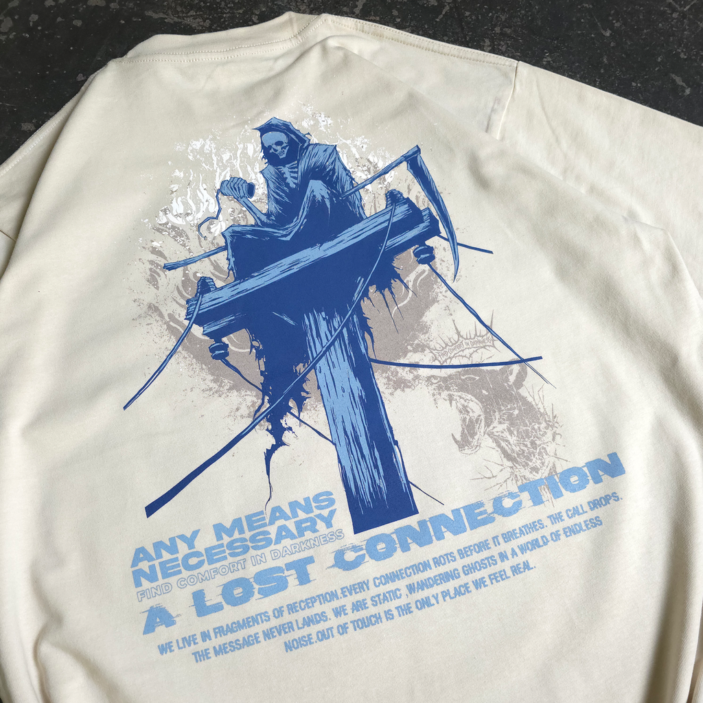 Lost Connection Graphic Oversized T-Shirt in Bone - Image 3