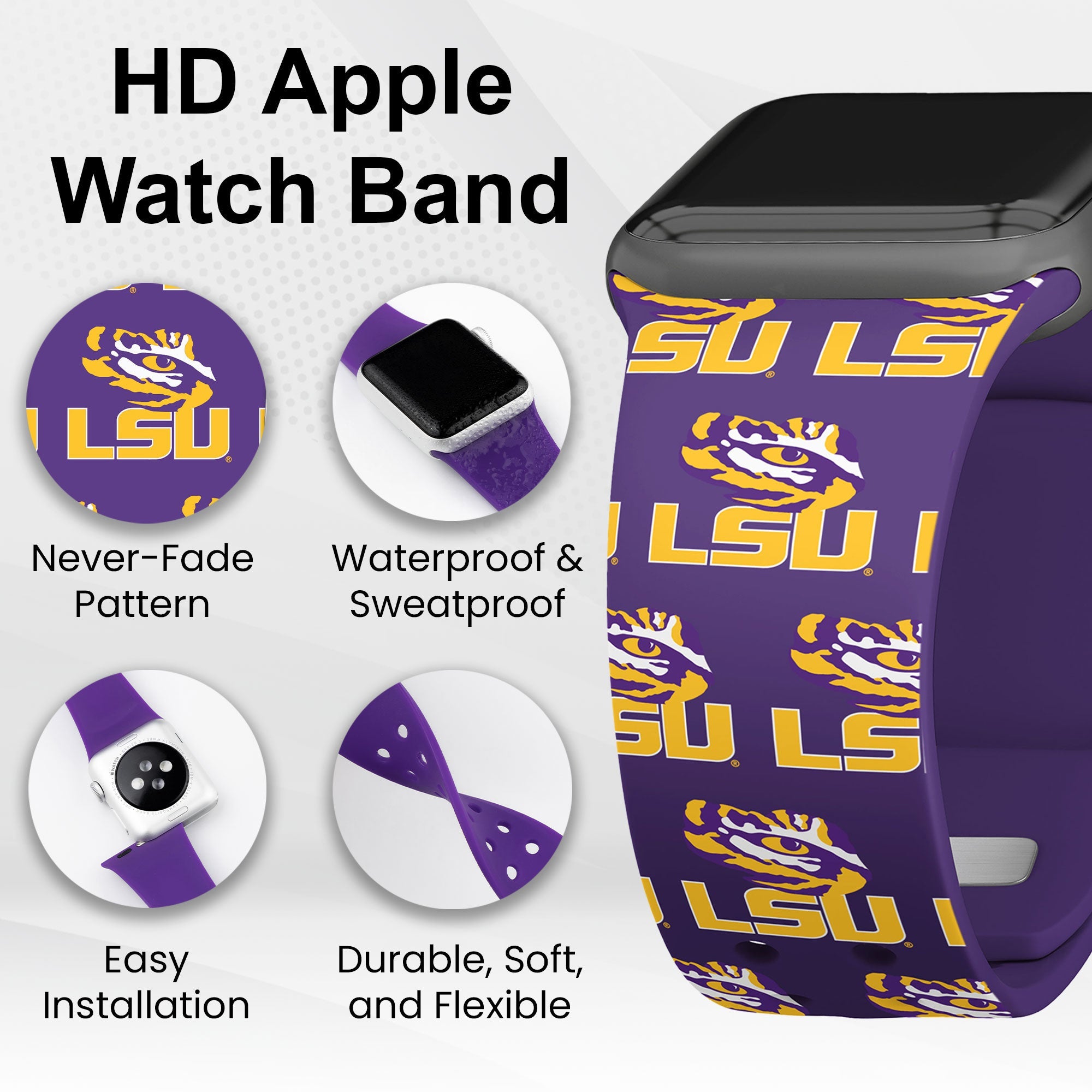 LSU Tigers HD Apple Watch Band