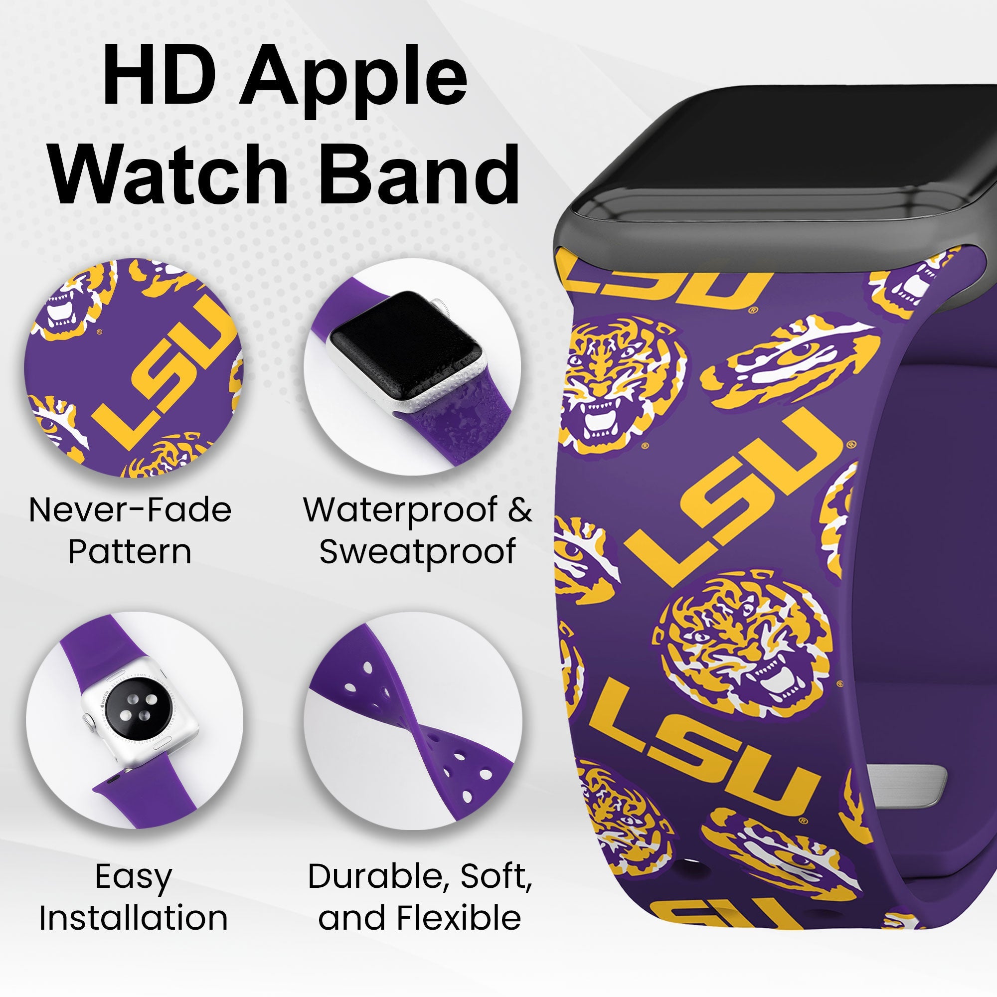 LSU Tigers HD Apple Watch Band
