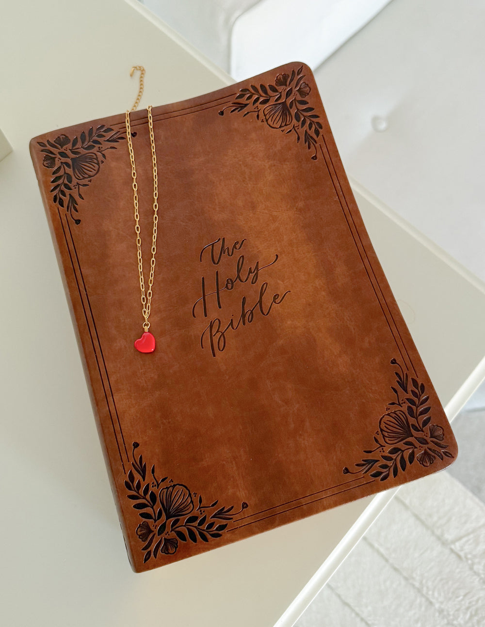 Love Paperclip Chain Necklace in Gold with Red Heart Accent