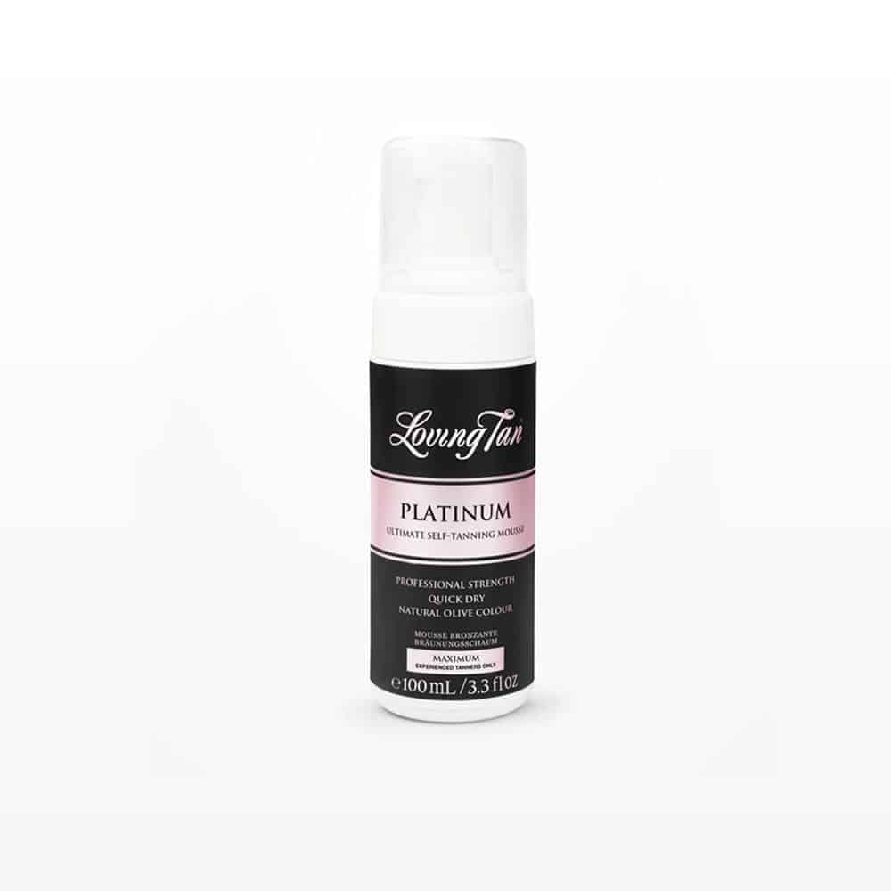 Bottle of Loving Tan Platinum Mousse for a deep dark natural looking tan