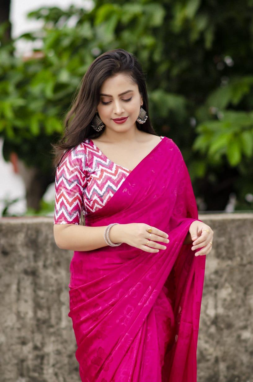 Rani Silk Blend Saree with Butterfly Woven Motifs