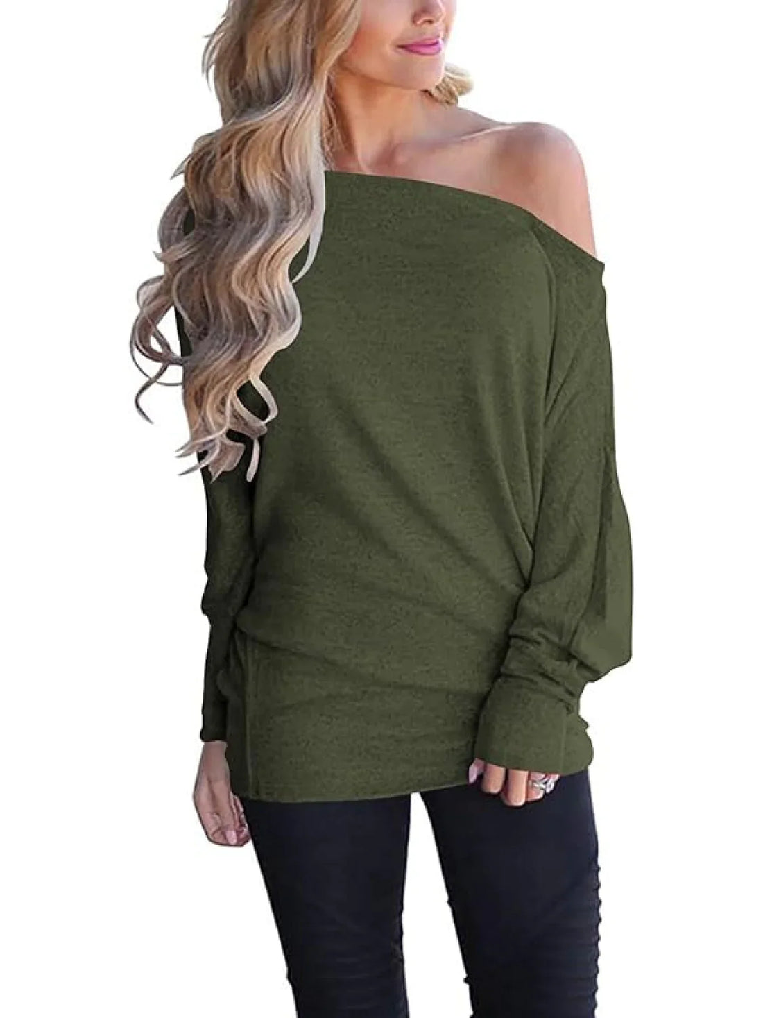 Women's Burgundy Off-Shoulder Long Sleeve Soft Knit T-Shirt
