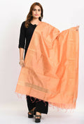 Peach Banarsi silk dupatta with gold geometric woven design
