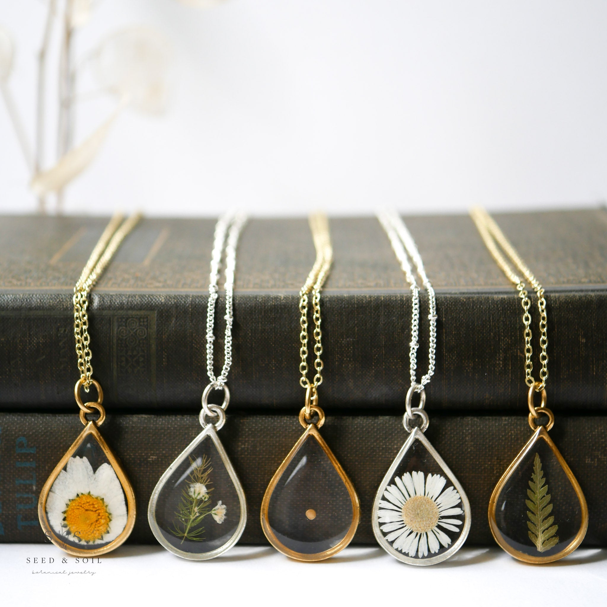 Large Teardrop Botanical Necklace