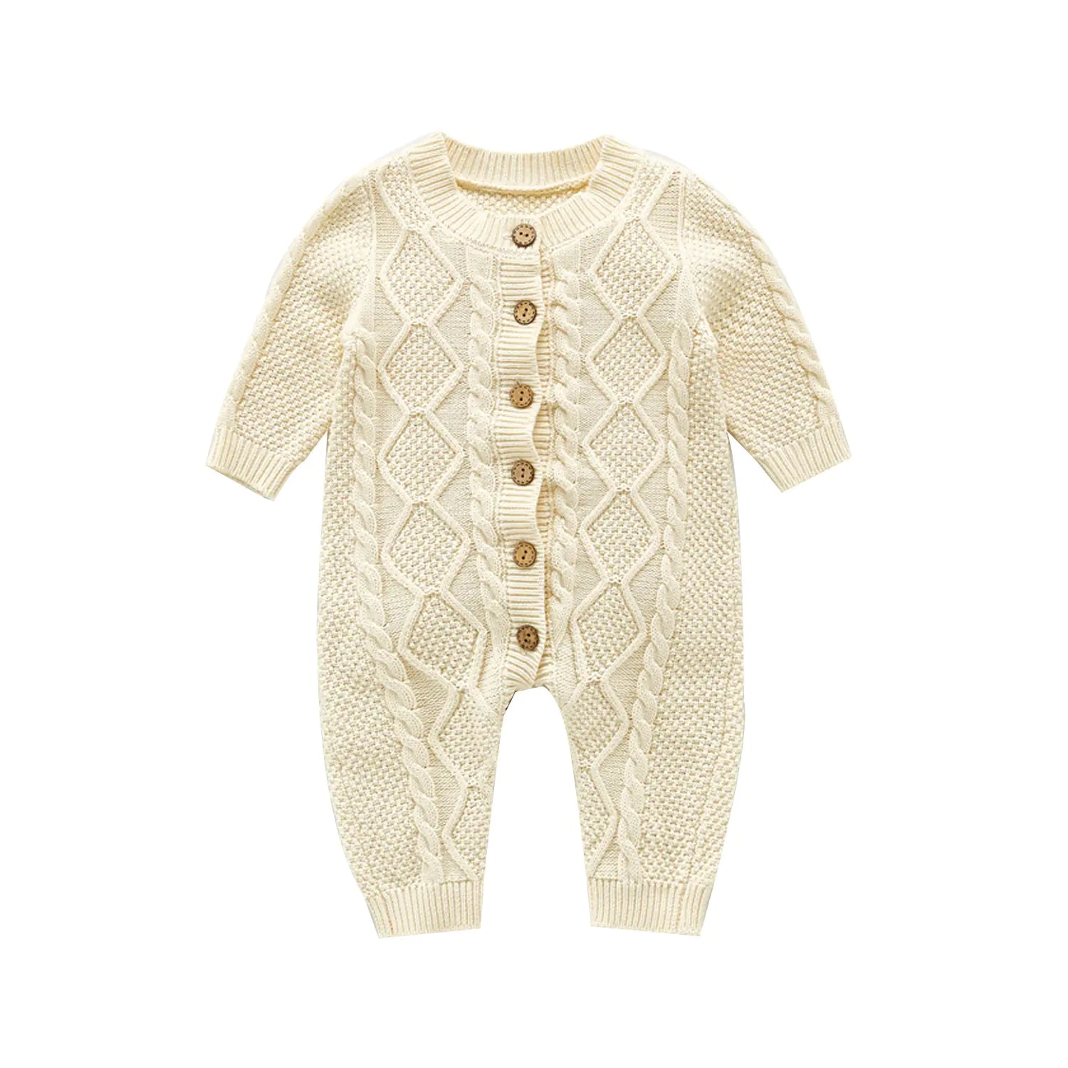 Cotton Knit Long Sleeve Baby Romper - Boys Girls