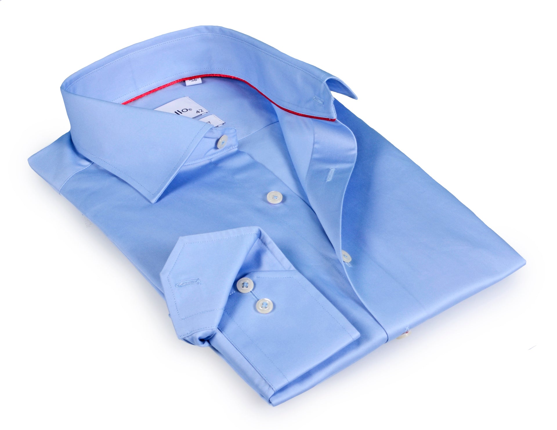 Lt Blue Long Sleeve Shirt with contract trimming // Dual cuffs// contemporary fit- Final Sale