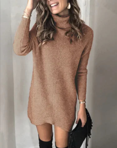 Women's Long Sleeve Knit Turtleneck Sweater Dress - Image 11
