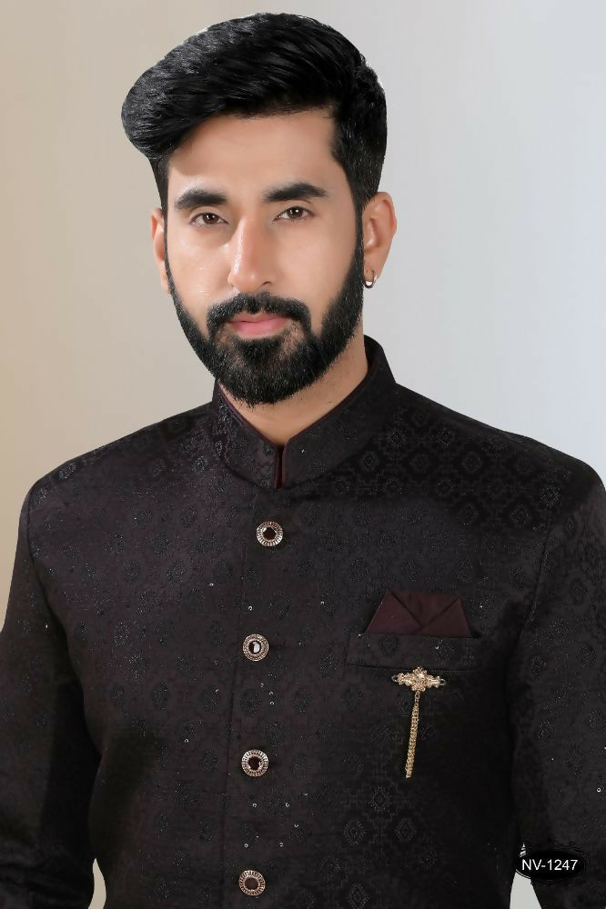Boys Blackish Wine TR Kurta and Pyjama with Embroidery