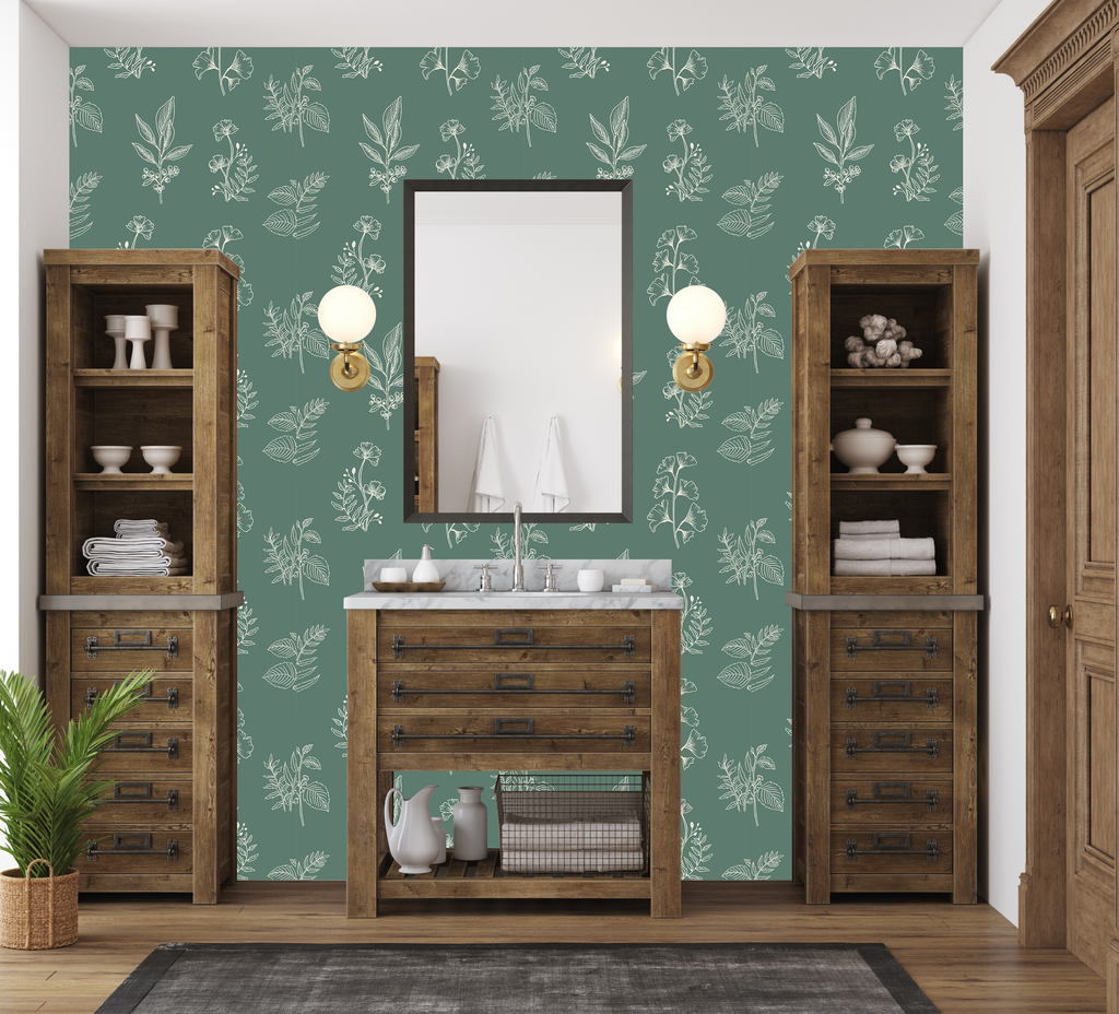 Luca Botanical Floral Removable Wallpaper in Green and Pink