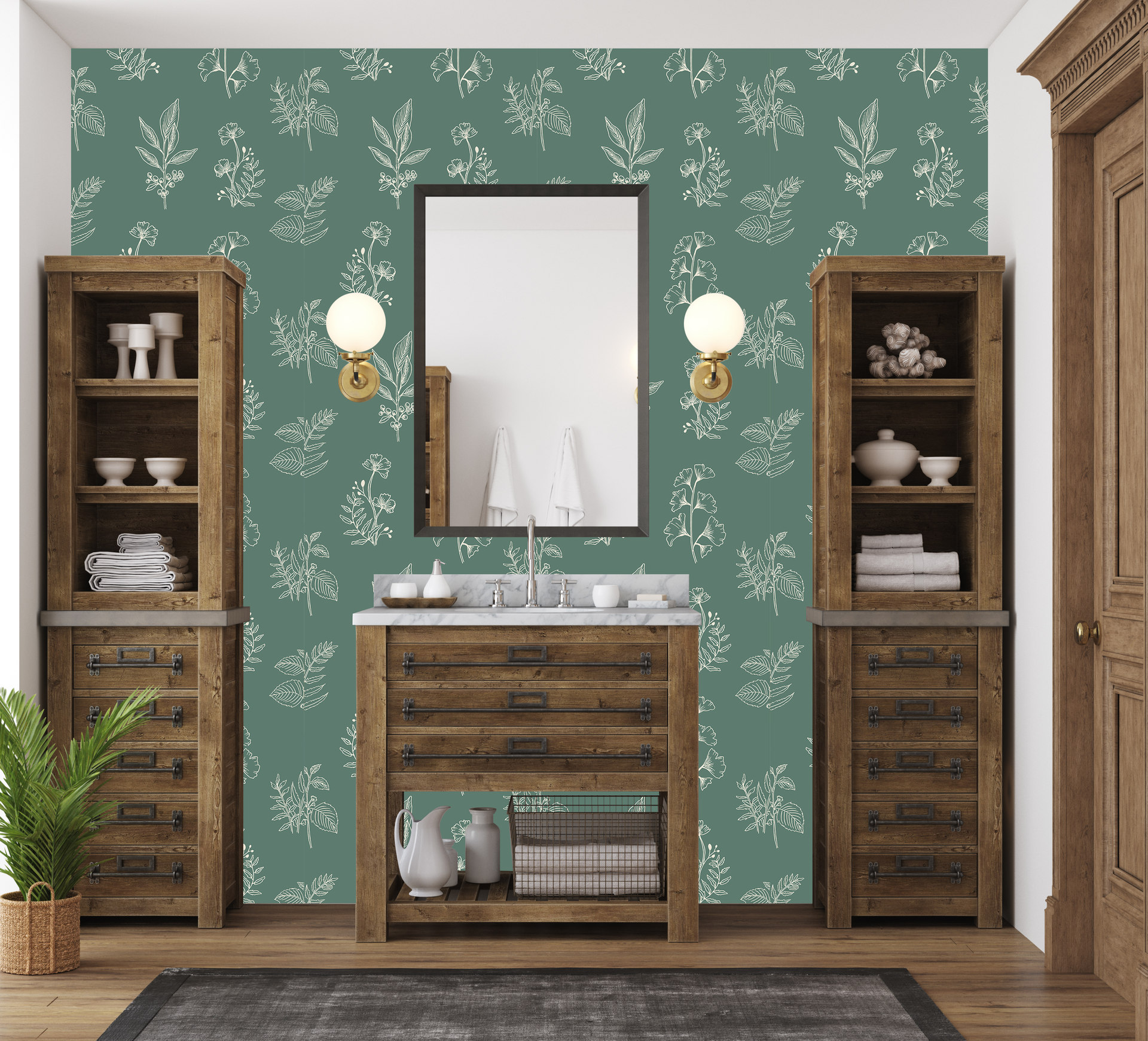 Luca Botanical Floral Removable Wallpaper in Green and Pink