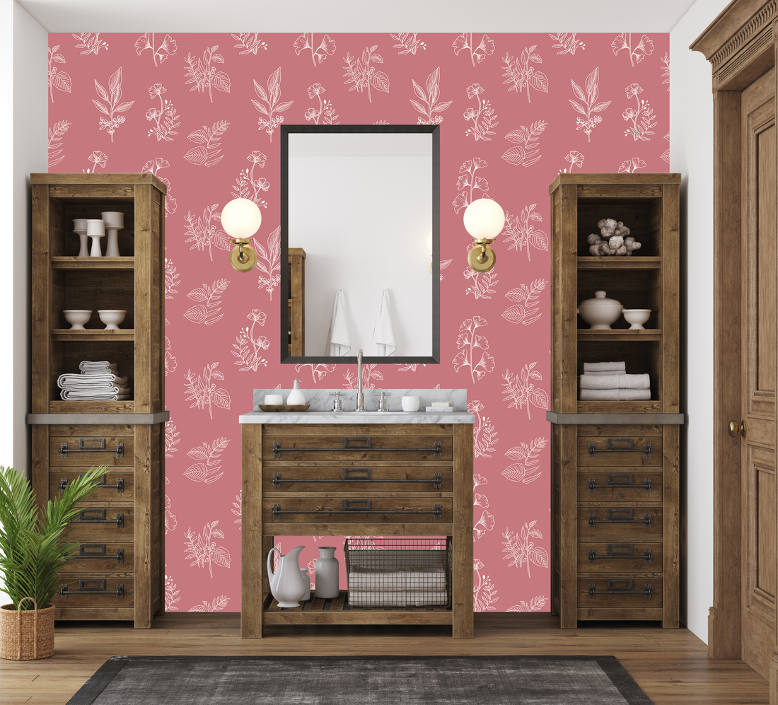 Luca Botanical Floral Removable Wallpaper in Green and Pink
