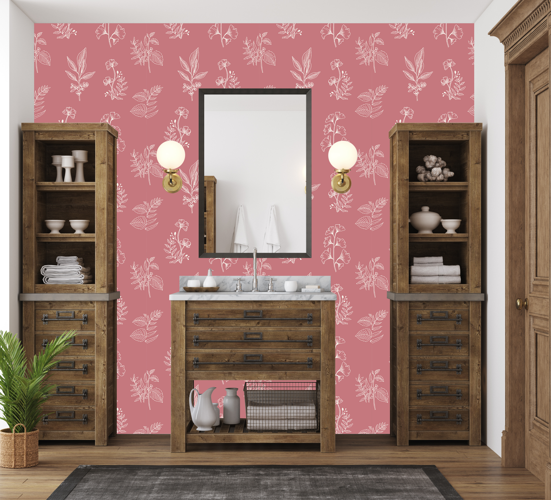 Luca Botanical Floral Removable Wallpaper in Green and Pink