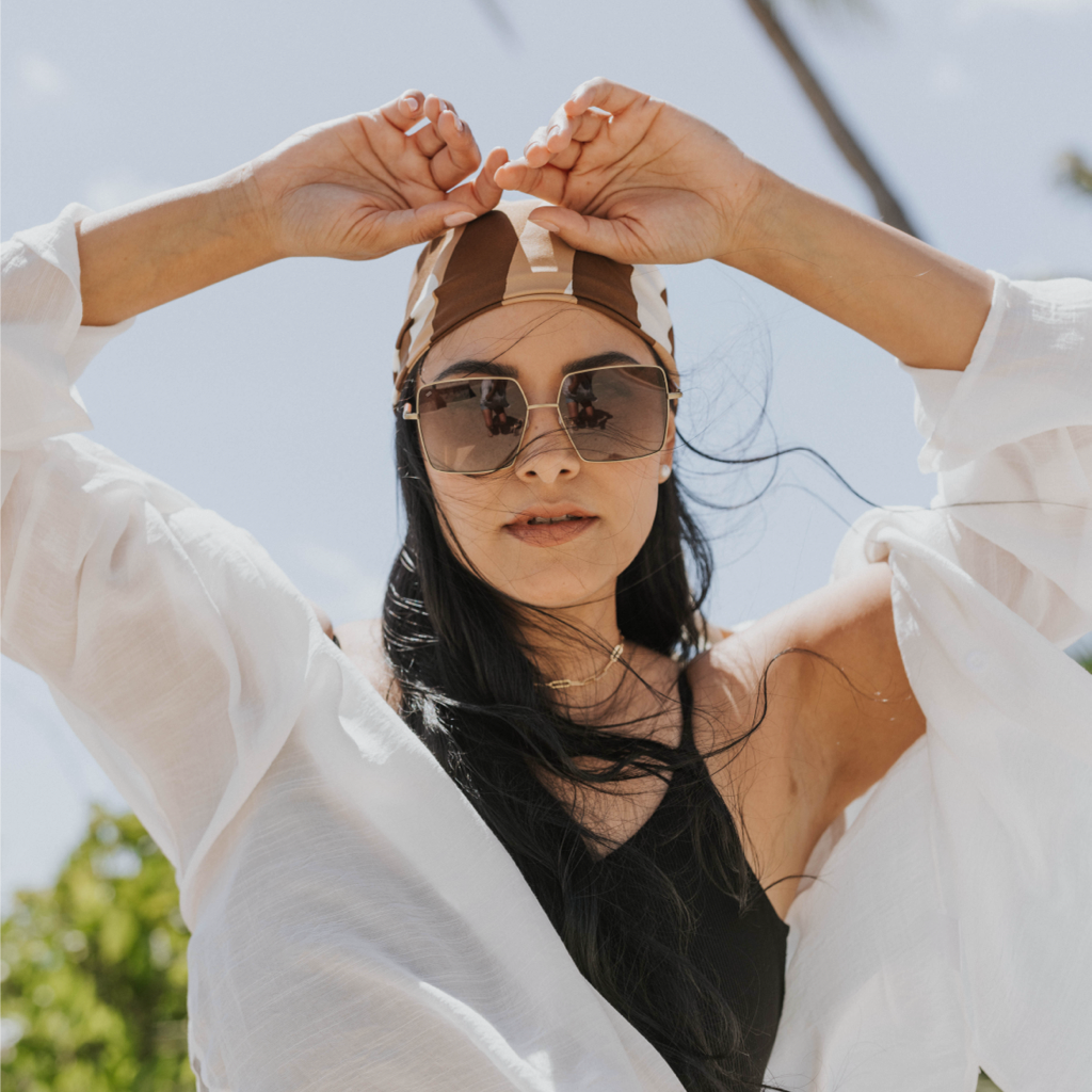 Lucie Oversized Square Sunglasses with Metal and Wood Accents