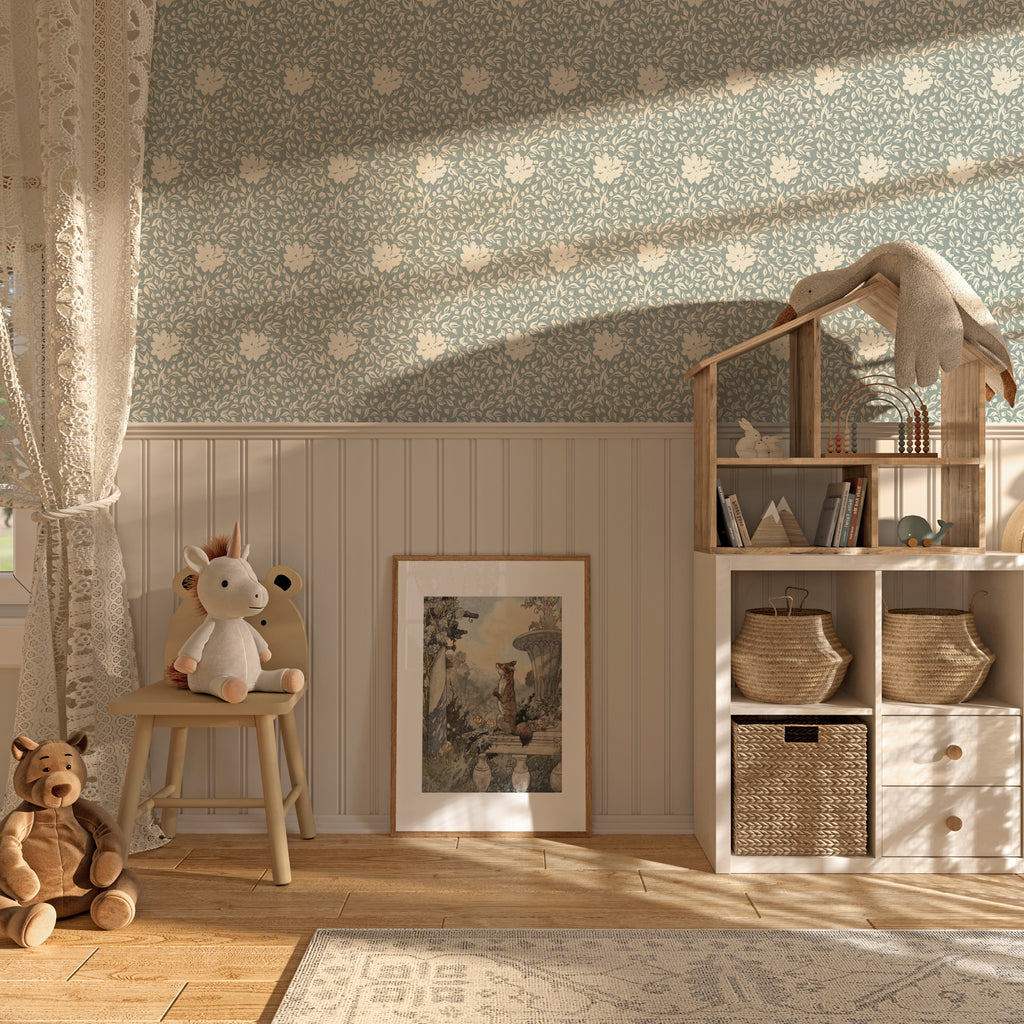Layla Floral Wallpaper - Sage-Green & Off-White Traditional