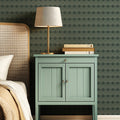 Luke geometric wallpaper by Erin Silliman Designs with green, pink, blue, and white colors