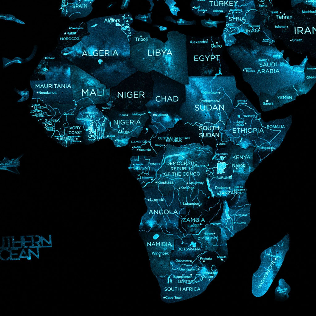 3D Luminous Wooden World Map Space - Modern Glow-in-Dark Wall Art