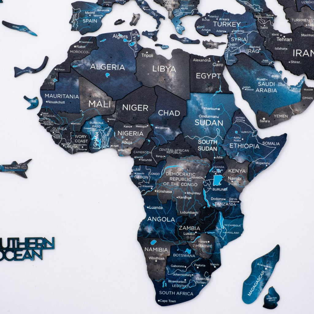 3D Luminous Wooden World Map Space - Modern Glow-in-Dark Wall Art