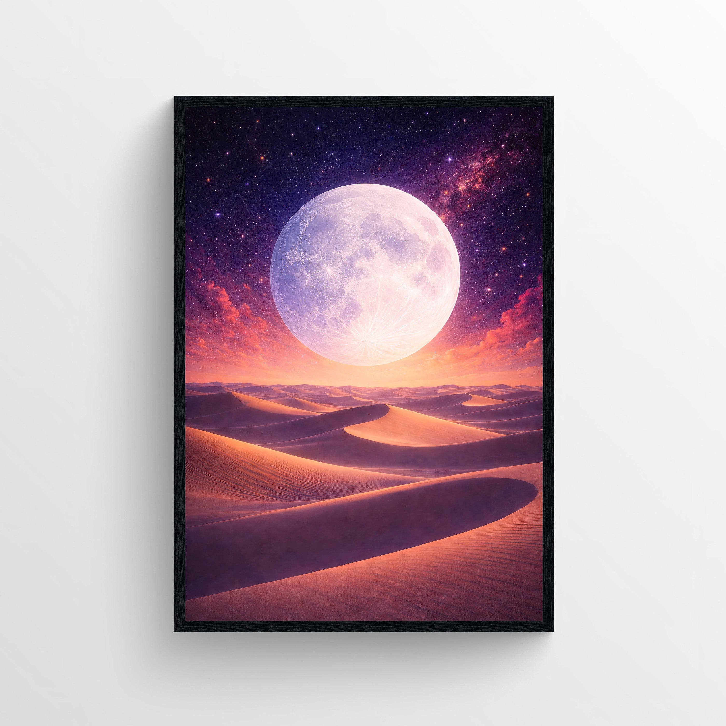 Lunar Drift Desert Surreal Poster, Cosmic Moon Wall Art
