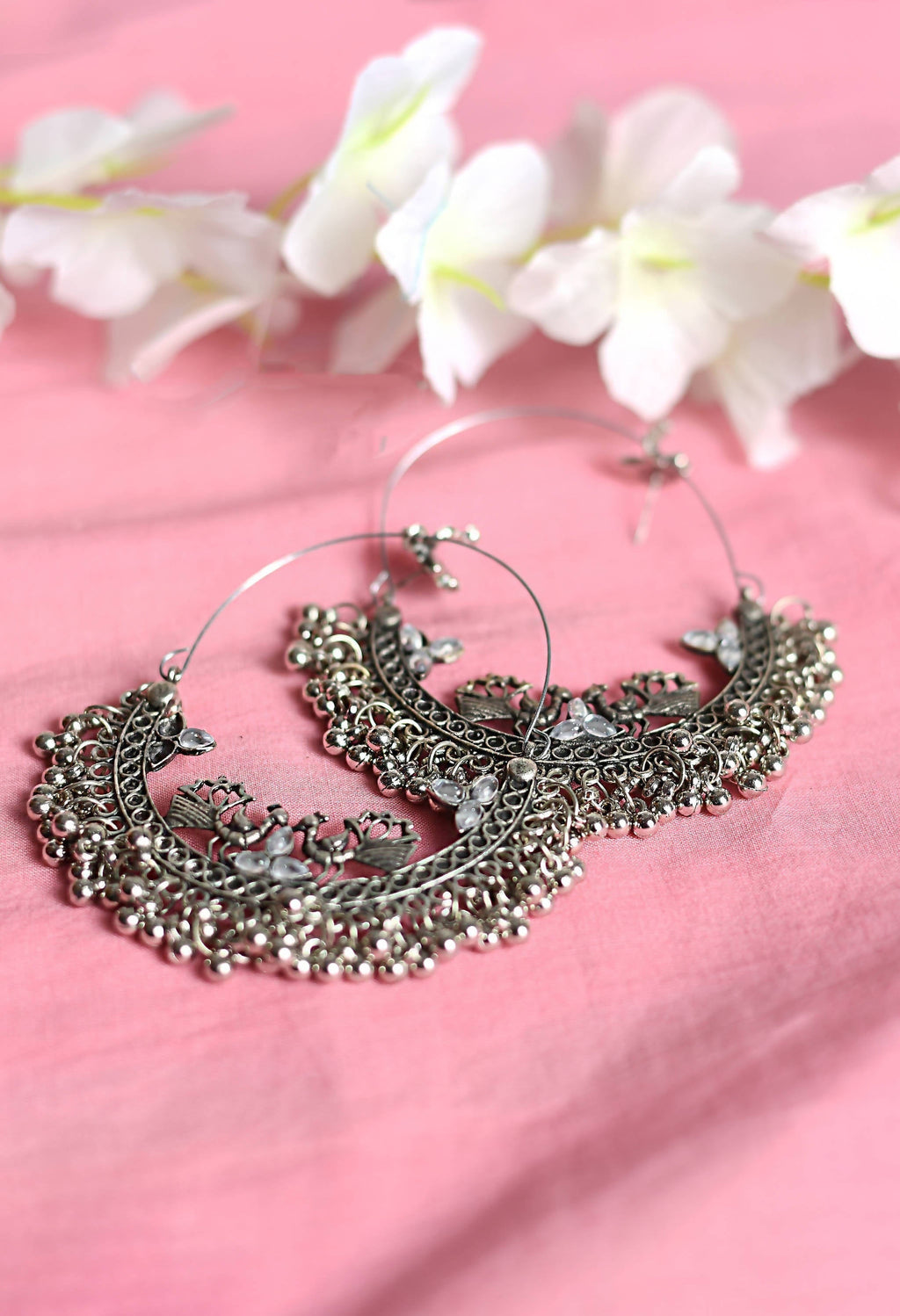 Silver Peacock Design Chandbali Earrings for Traditional Looks
