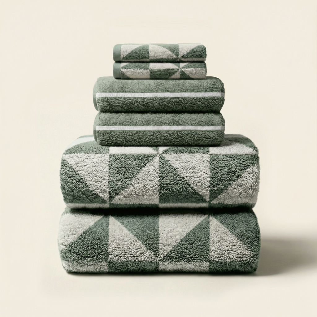 Sage Green Australian Cotton Geometric Bath Towel 600 GSM - Image 10