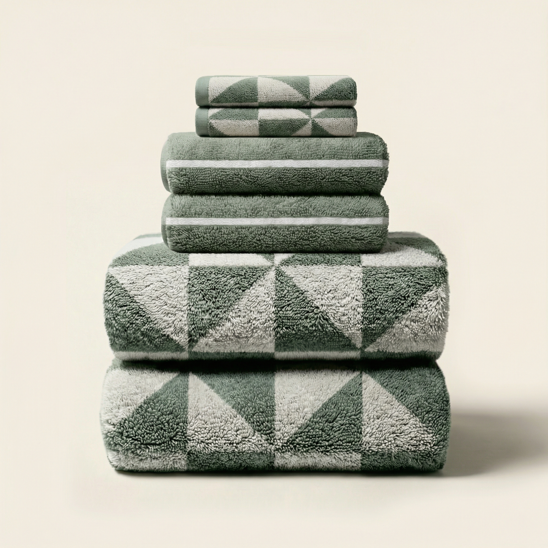 Sage Green Australian Cotton Geometric Bath Towel 600 GSM - Image 10