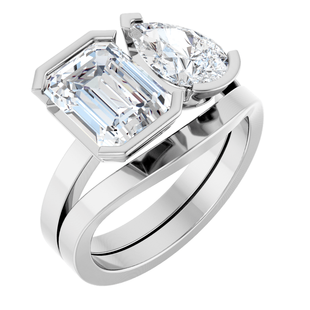 Élodie Two-Stone Engagement Ring with Pear Diamond in Platinum