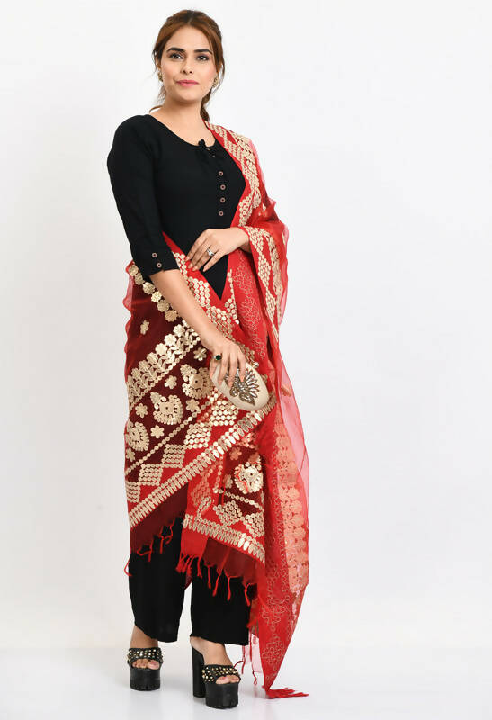 Red Organza Gotta Patti Bridal Dupatta with Traditional Work