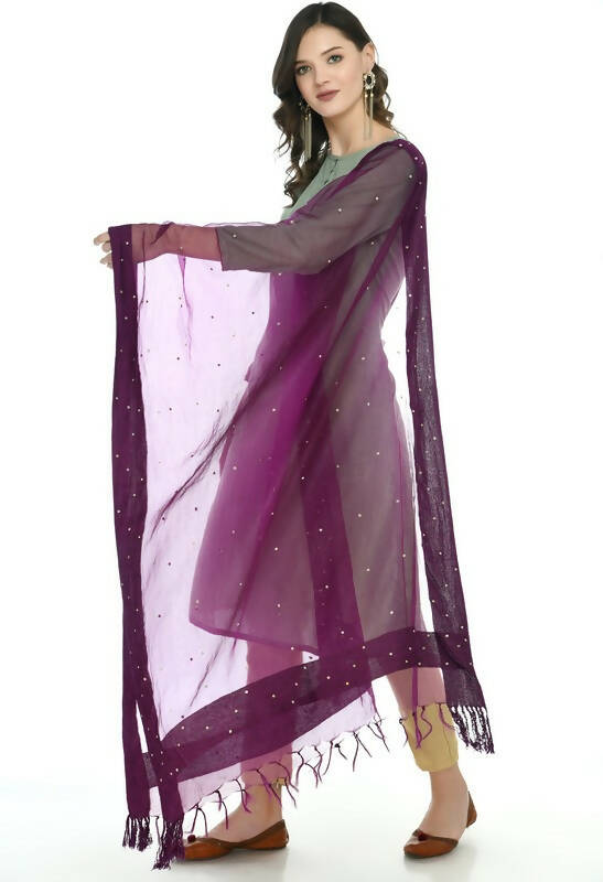 Purple Organza Stone Work Dupatta