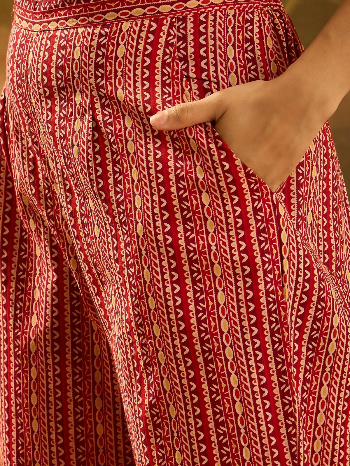 Printed Red Pure Cotton Kurta Set for Women