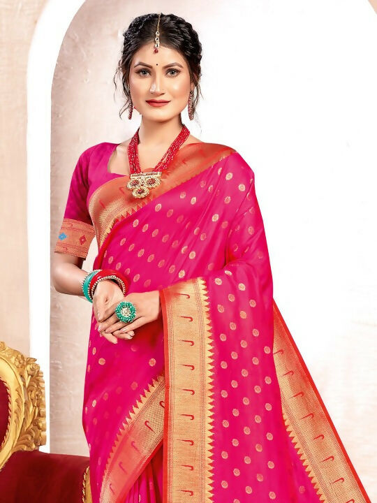Magenta Paithani Silk Saree with Matching Blouse Piece