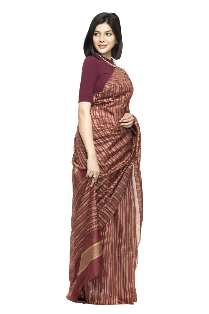 Elegant maroon Bhagalpuri saree with matching blouse piece for women