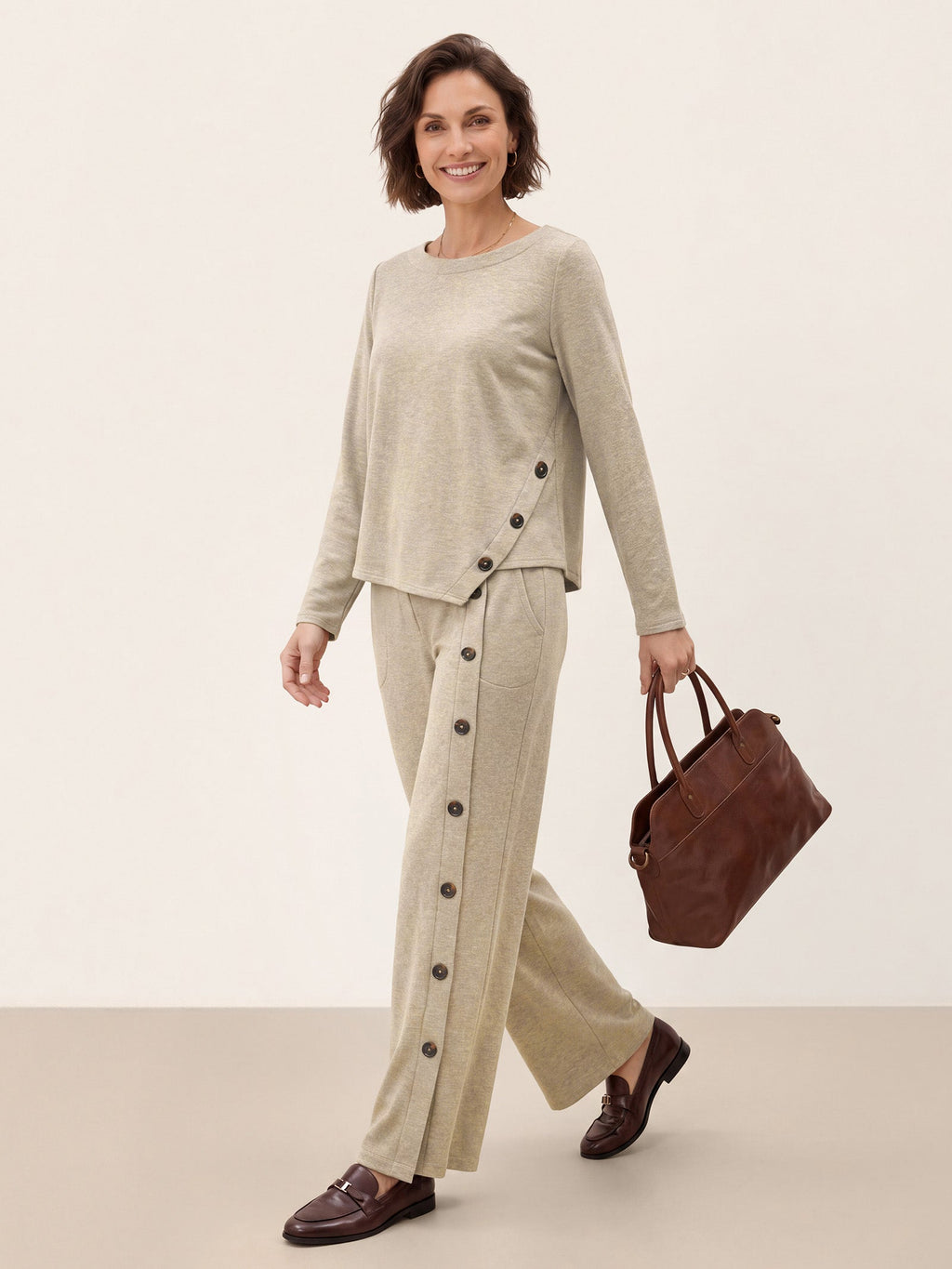 Lyocell Wool Asymmetric Hem Side Button Knit Top CELIA