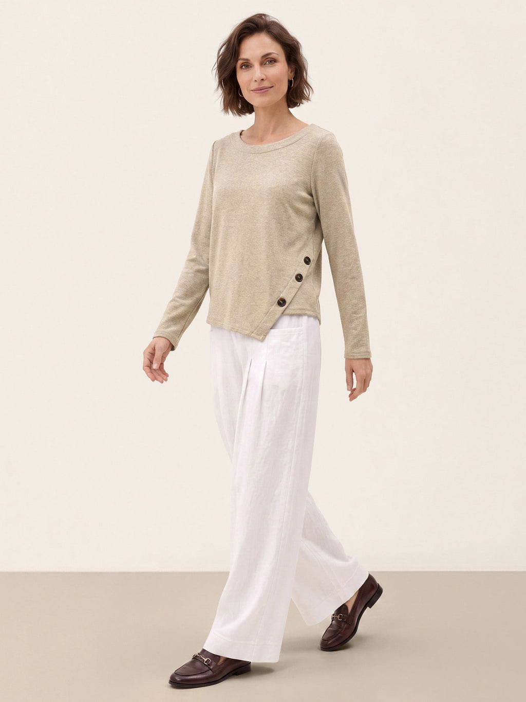 Lyocell Wool Asymmetric Hem Side Button Knit Top CELIA