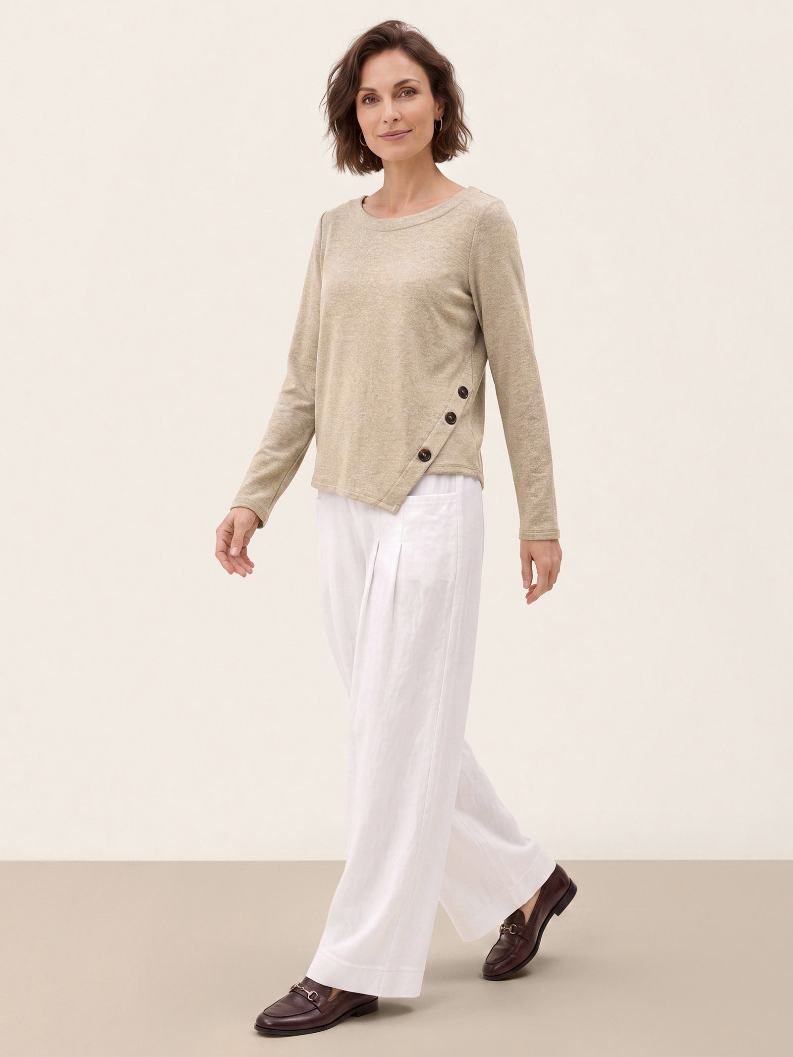 Lyocell Wool Asymmetric Hem Side Button Knit Top CELIA