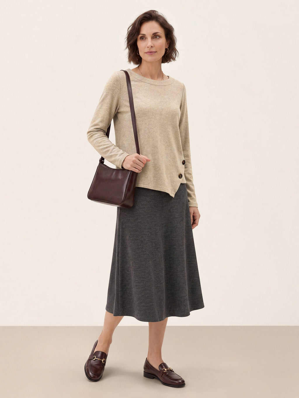 Lyocell Wool Asymmetric Hem Side Button Knit Top CELIA