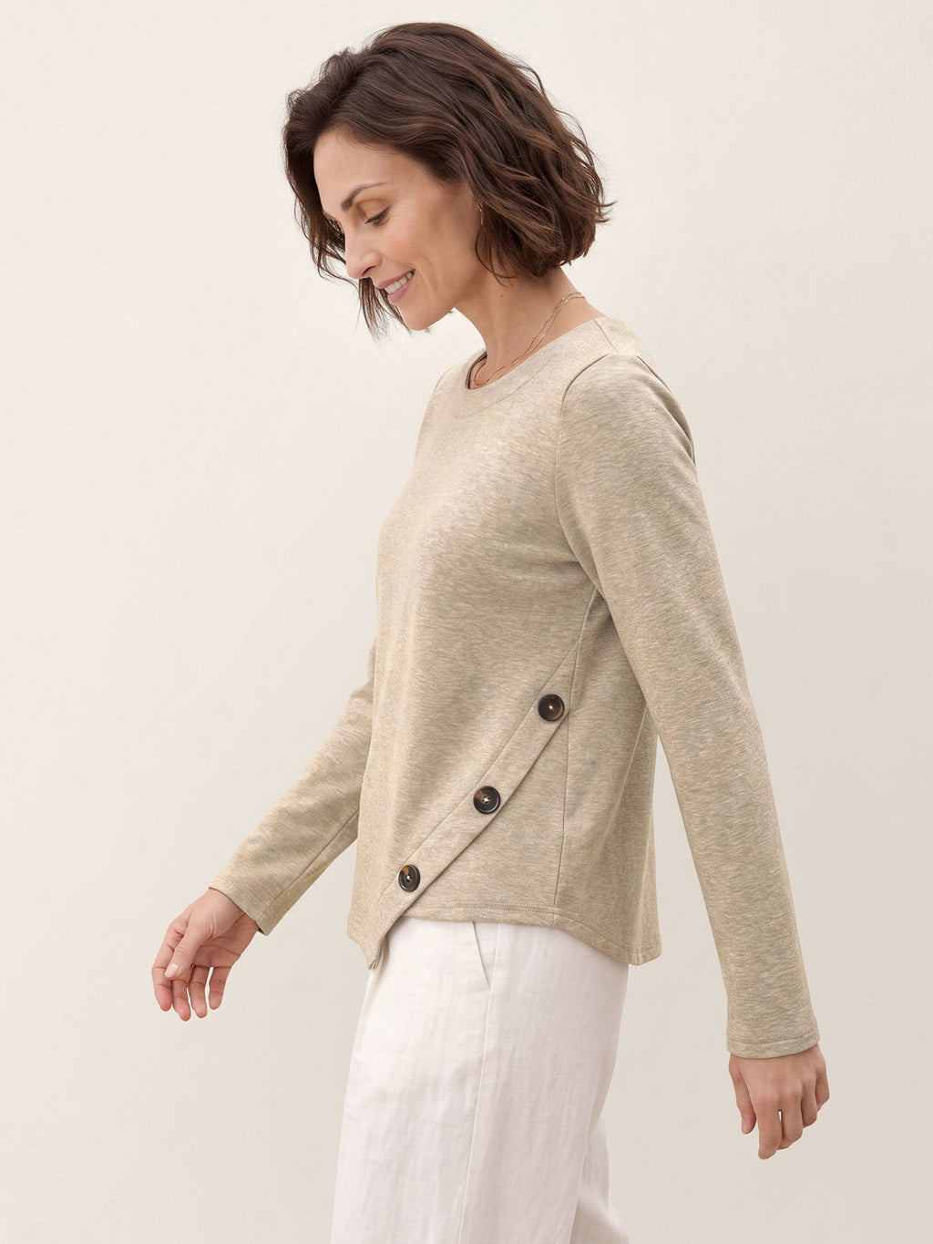 Lyocell Wool Asymmetric Hem Side Button Knit Top CELIA