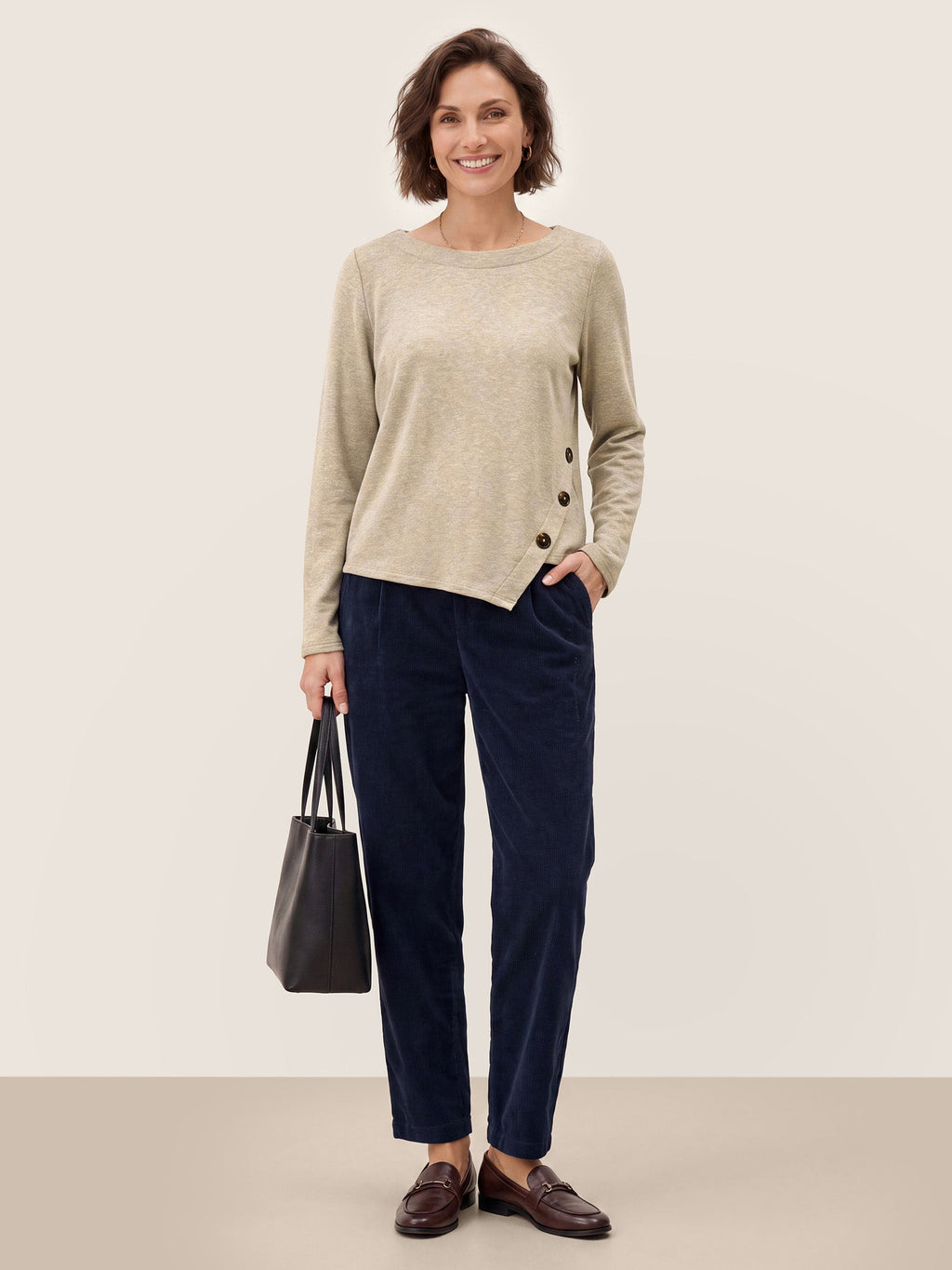 Lyocell Wool Asymmetric Hem Side Button Knit Top CELIA