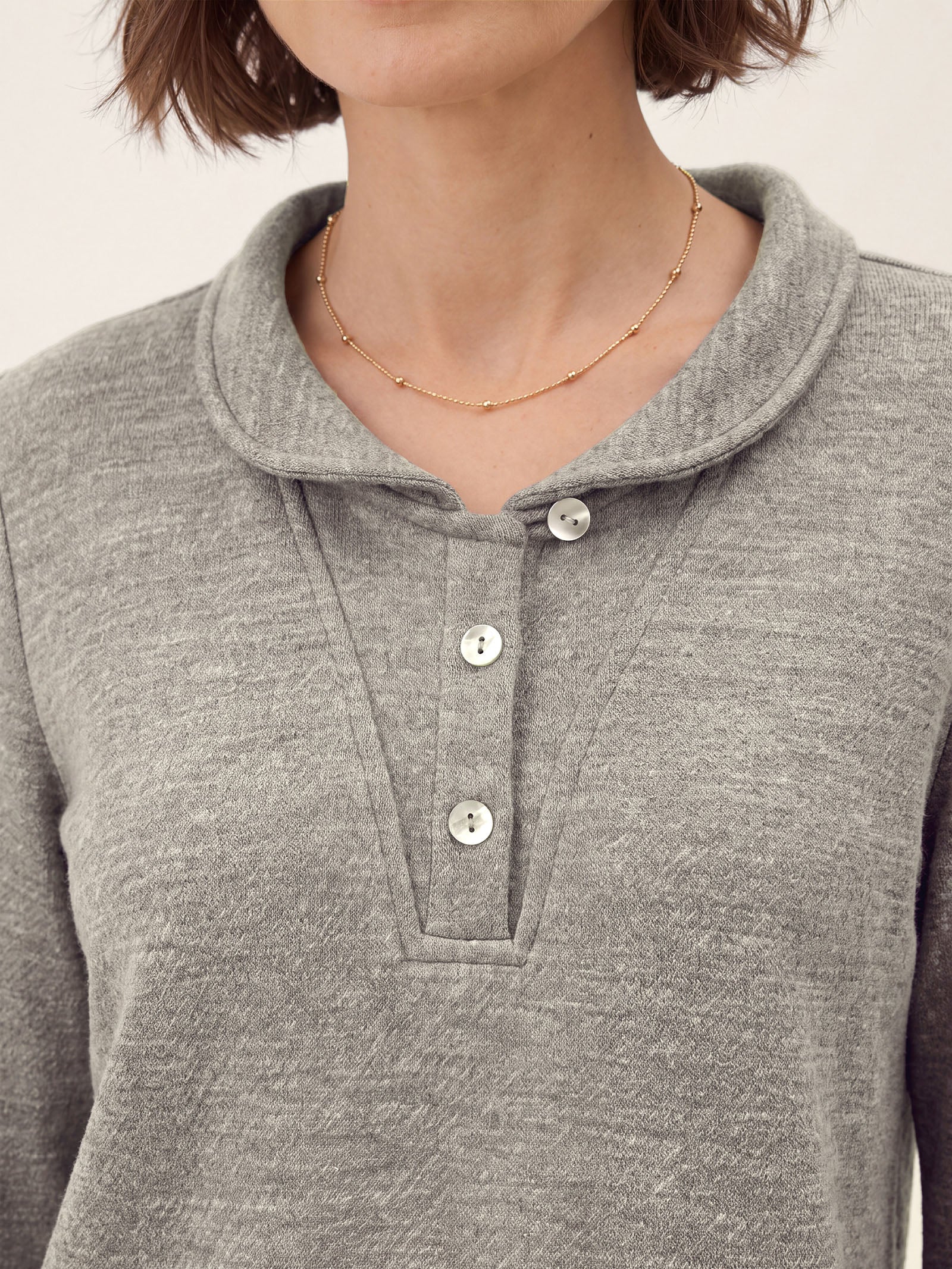Lyocell Wool Draped Collar Shell Button Knit Top ELIANE