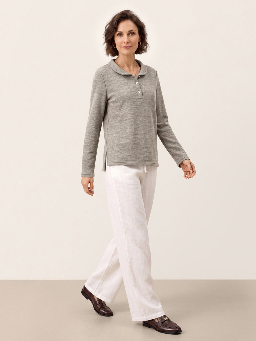 Lyocell Wool Draped Collar Shell Button Knit Top ELIANE
