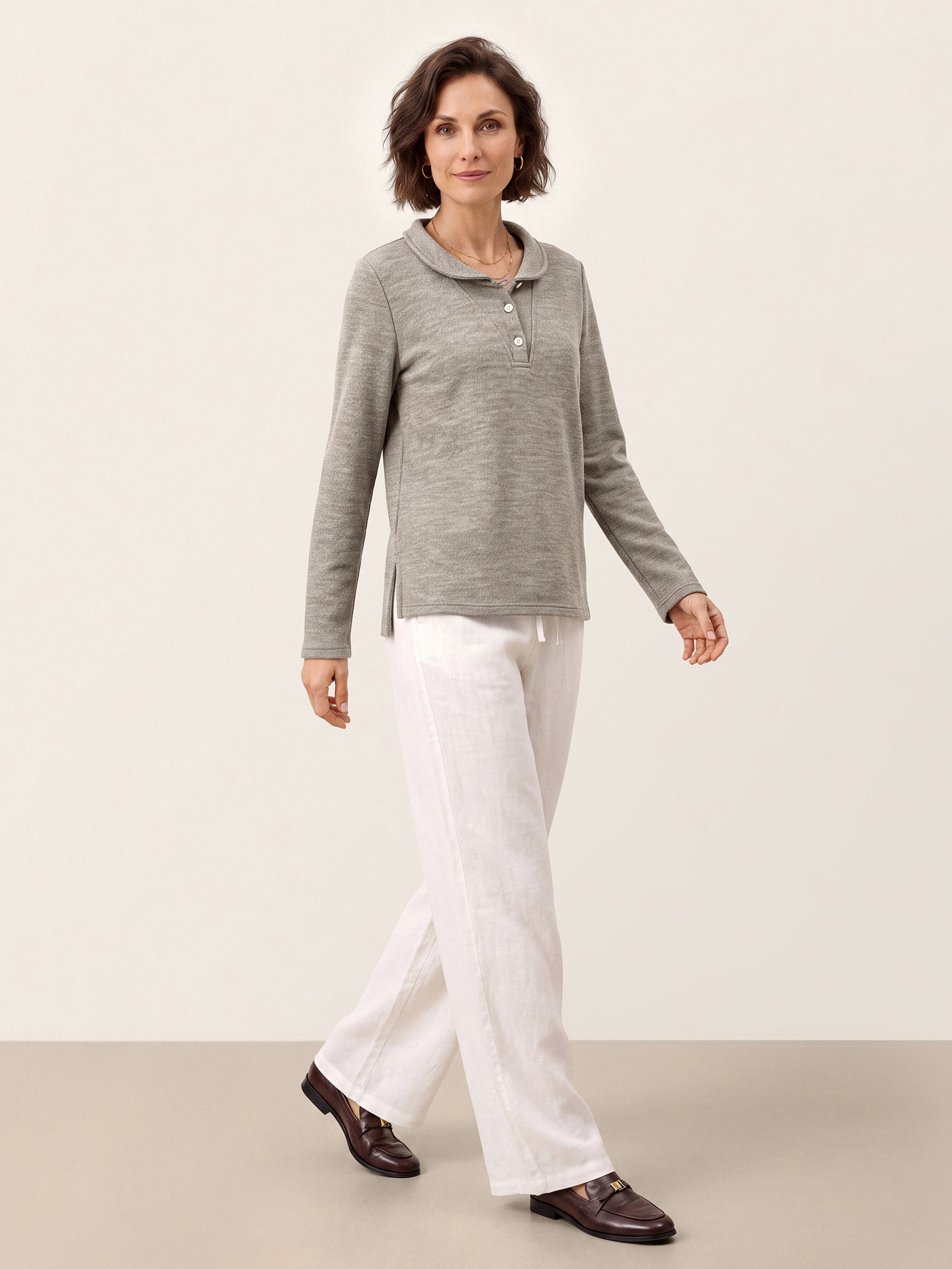Lyocell Wool Draped Collar Shell Button Knit Top ELIANE