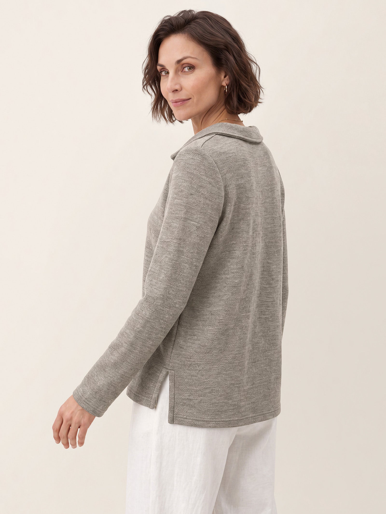 Lyocell Wool Draped Collar Shell Button Knit Top ELIANE