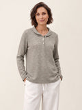 Lyocell Wool Draped Collar Shell Button Knit Top ELIANE