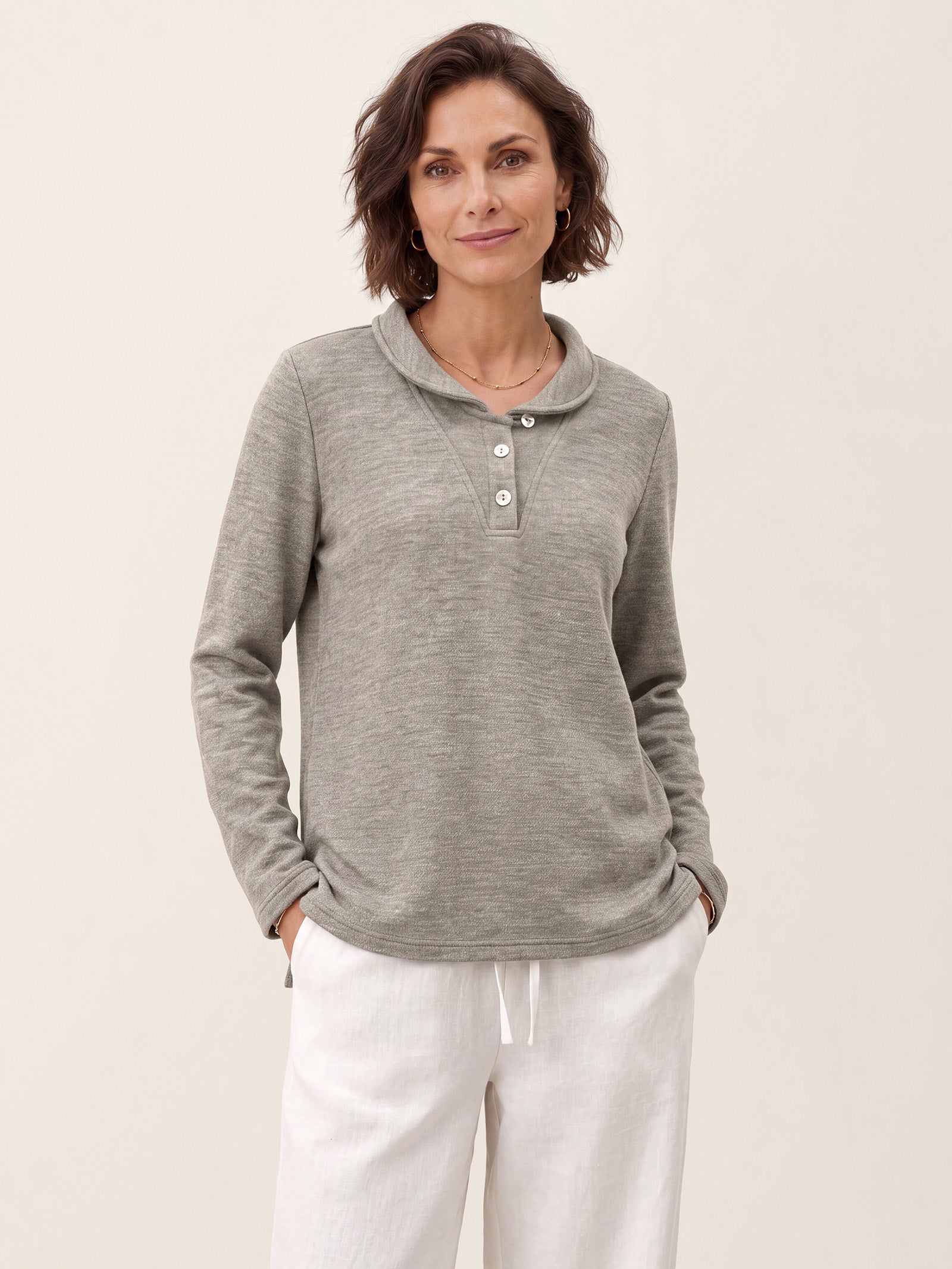 Lyocell Wool Draped Collar Shell Button Knit Top ELIANE