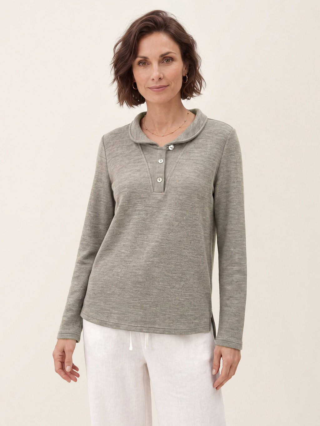 Lyocell Wool Draped Collar Shell Button Knit Top ELIANE