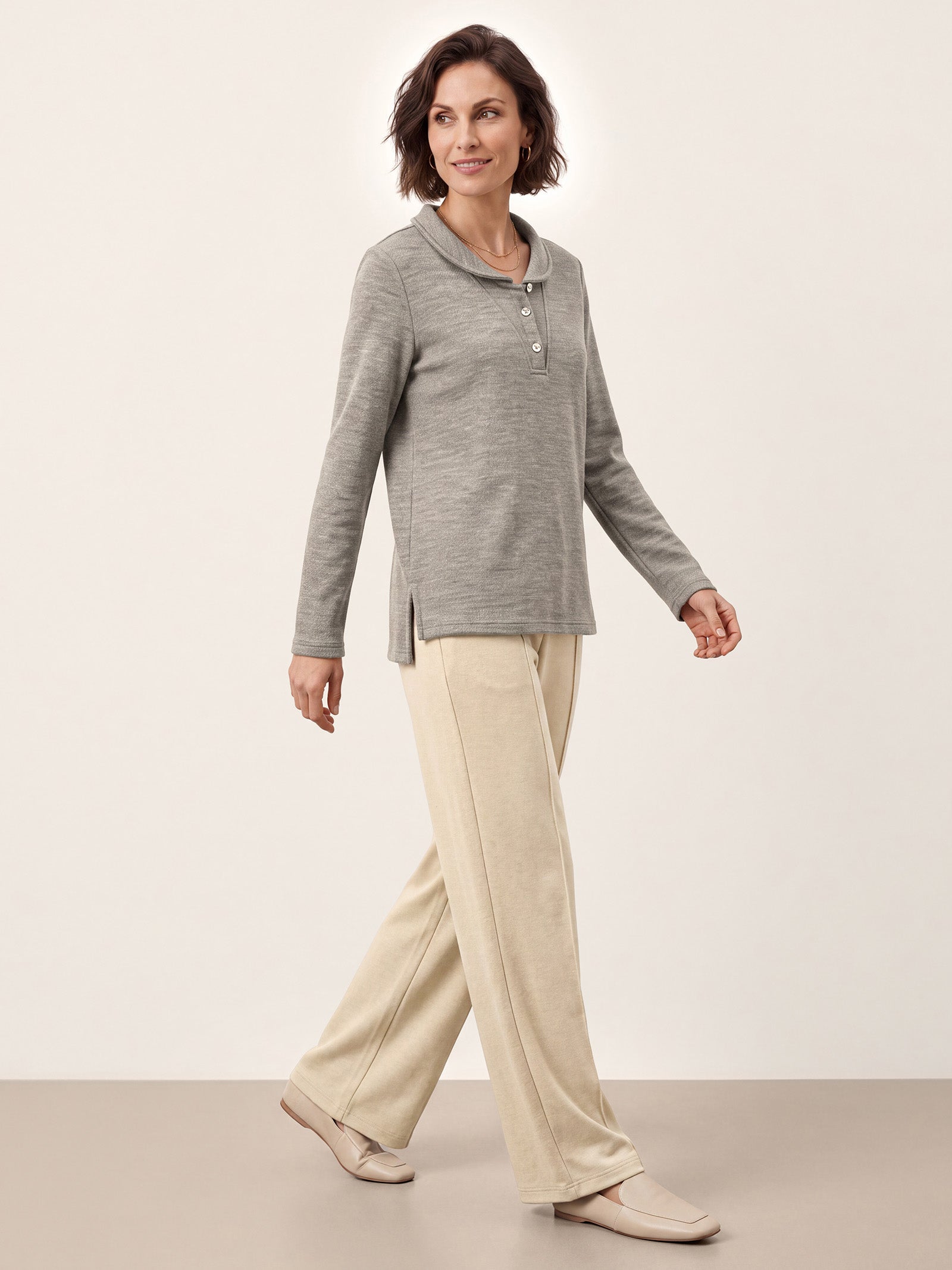 Lyocell Wool Draped Collar Shell Button Knit Top ELIANE